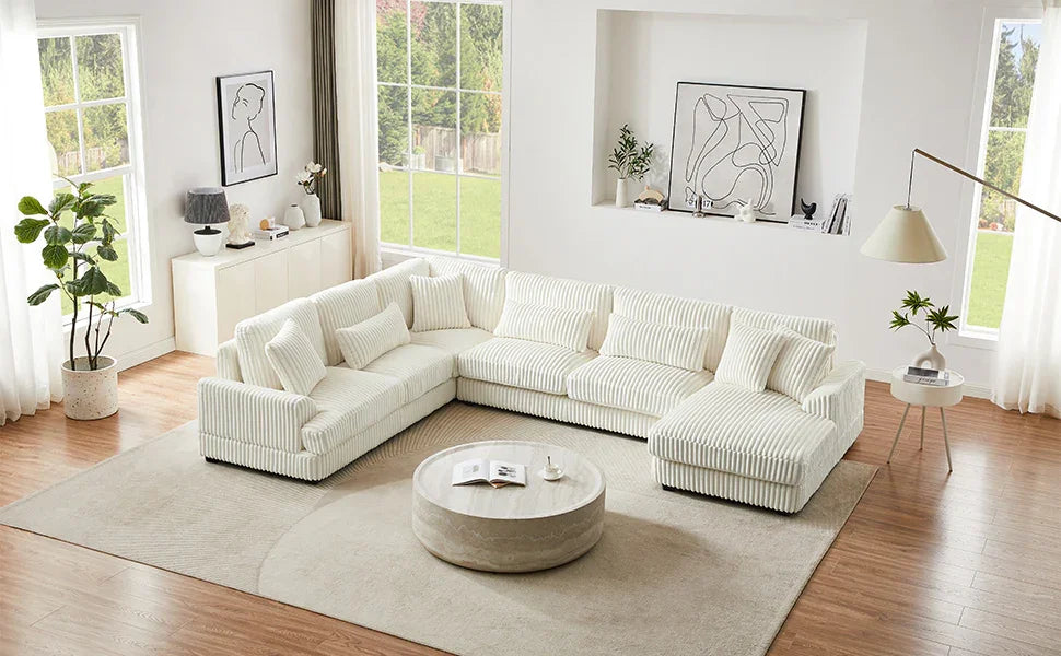 Sectional Sofa U Shaped Oversized With Chaise Beige - Furniture Home Direct