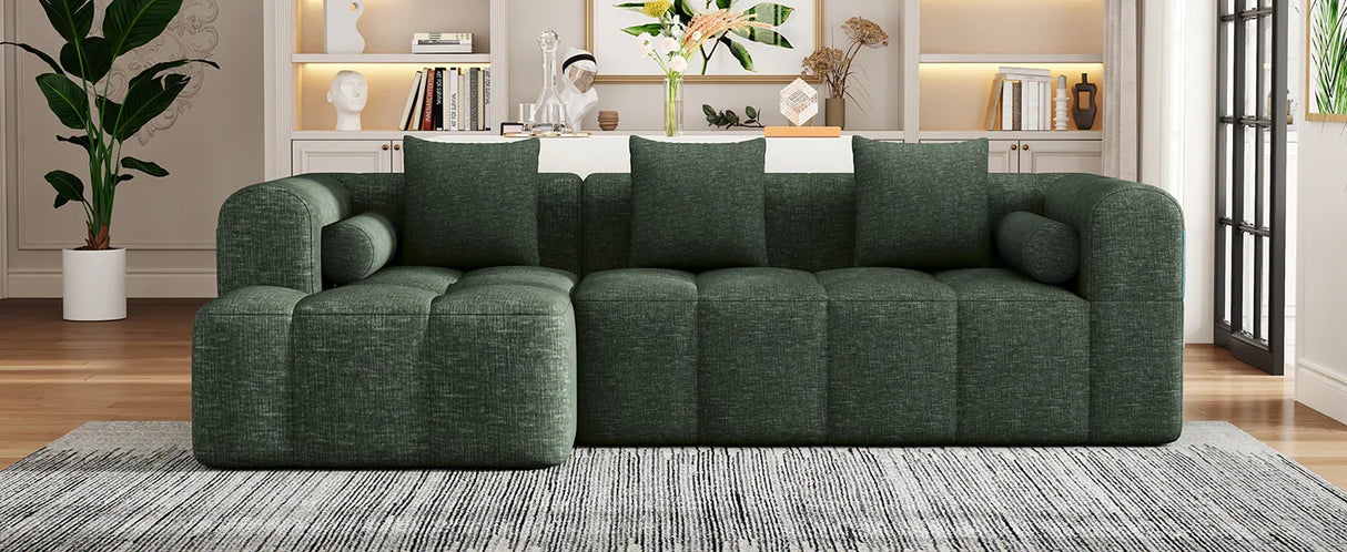 Sectional Sofa Modular Tufted Chenille Upholstery Green - Furniture Home Direct