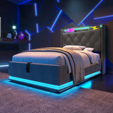 Twin Upholstered Bed 360 Surround LED Lighting USB C Gray - Furniture Home Direct