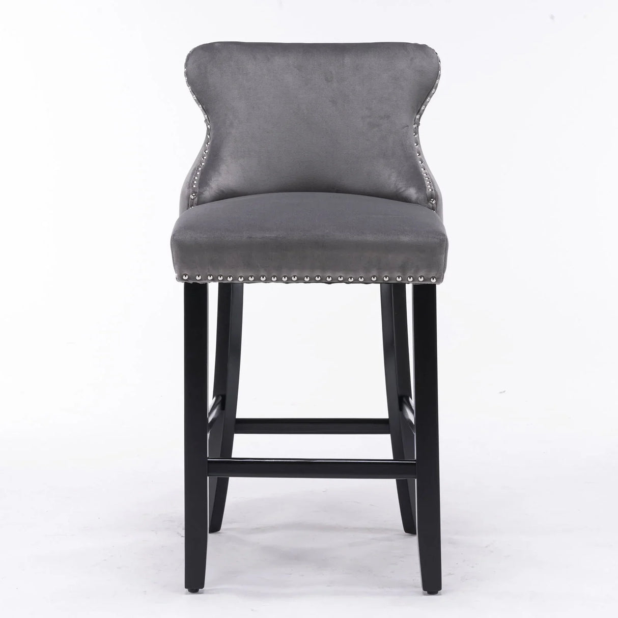Contemporary Velvet Upholstered Wing-Back Barstools With Button Tufted Decoration And Wooden Legs, And Chrome Nailhead Trim, Leisure Style Bar Chairs, Bar Stools (Set of 2) - Furniture Home Direct