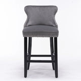Contemporary Velvet Upholstered Wing-Back Barstools With Button Tufted Decoration And Wooden Legs, And Chrome Nailhead Trim, Leisure Style Bar Chairs, Bar Stools (Set of 2) - Furniture Home Direct