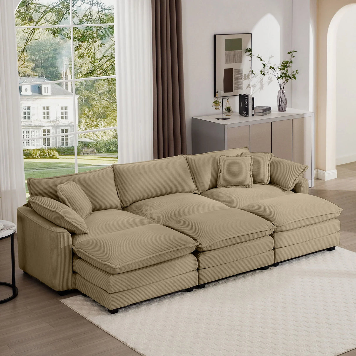 Modern Oversized Modular Cushion Sofa With Ottoman, Low Back, Deep Seating Sofa Set - Furniture Home Direct