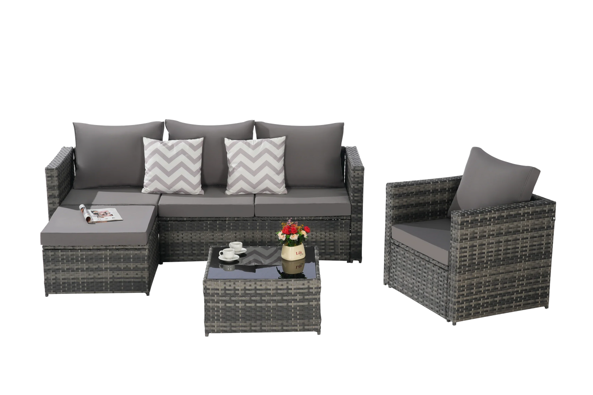 4 Piece Outdoor Sectional Set with Coffee Table - Furniture Home Direct
