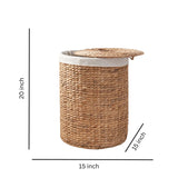Round Tall Water Hyacinth Woven Wicker Laundry Hamper With Lid - For Clothes, Canvas, Toys And Book Storage With Removable Liner - 15" X 15" X 20" - Natural Brown - Furniture Home Direct