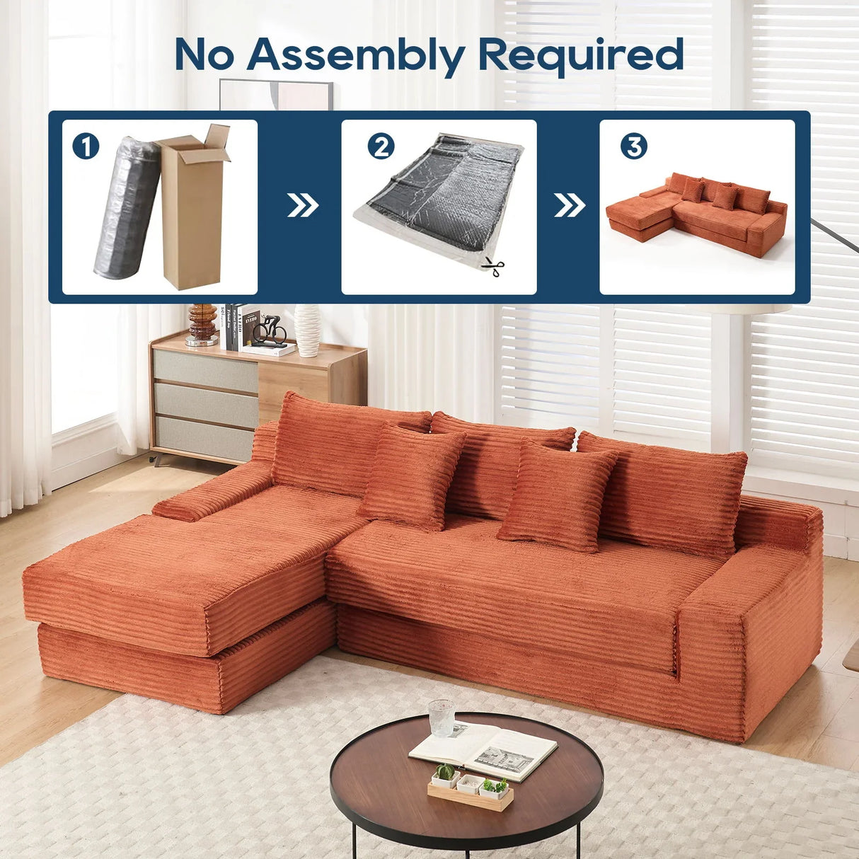 Modern L - Shaped Sectional Couch With Memory Foam - Furniture Home Direct