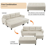 Sleeper Sectional Chenille L Shaped With Chaise Beige - Furniture Home Direct