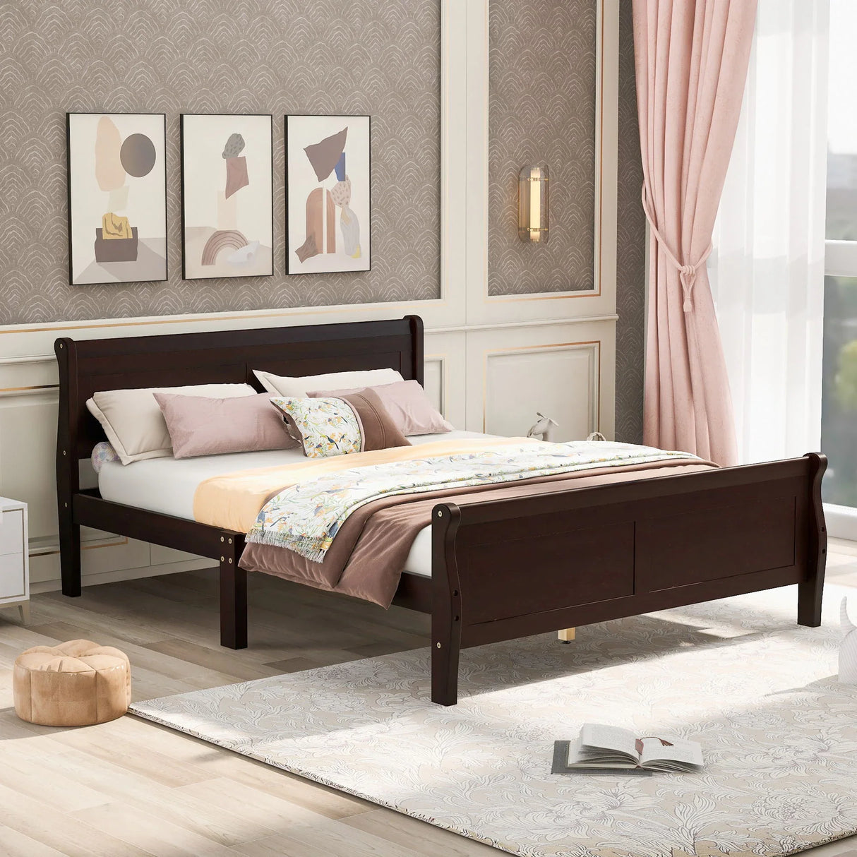 Platform Bed Frame Mattress Foundation Sleigh Bed With Headboard / Footboard / Wood Slat Suppor - Furniture Home Direct