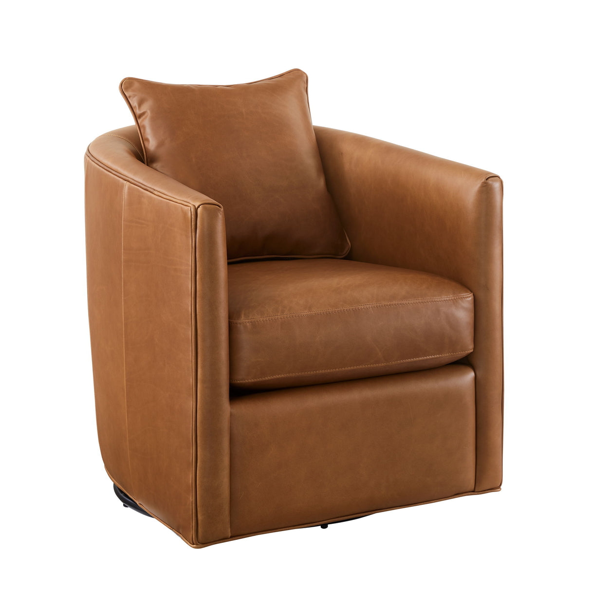 Top Grain Leather Swivel Accent Chair Brown 360 Degree