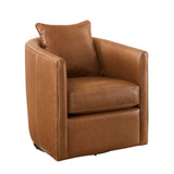 Top Grain Leather Swivel Accent Chair Brown 360 Degree