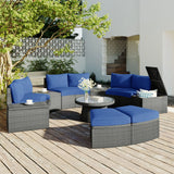 10 Piece Outdoor Sectional Half Round Patio Rattan Sofa Set - Furniture Home Direct