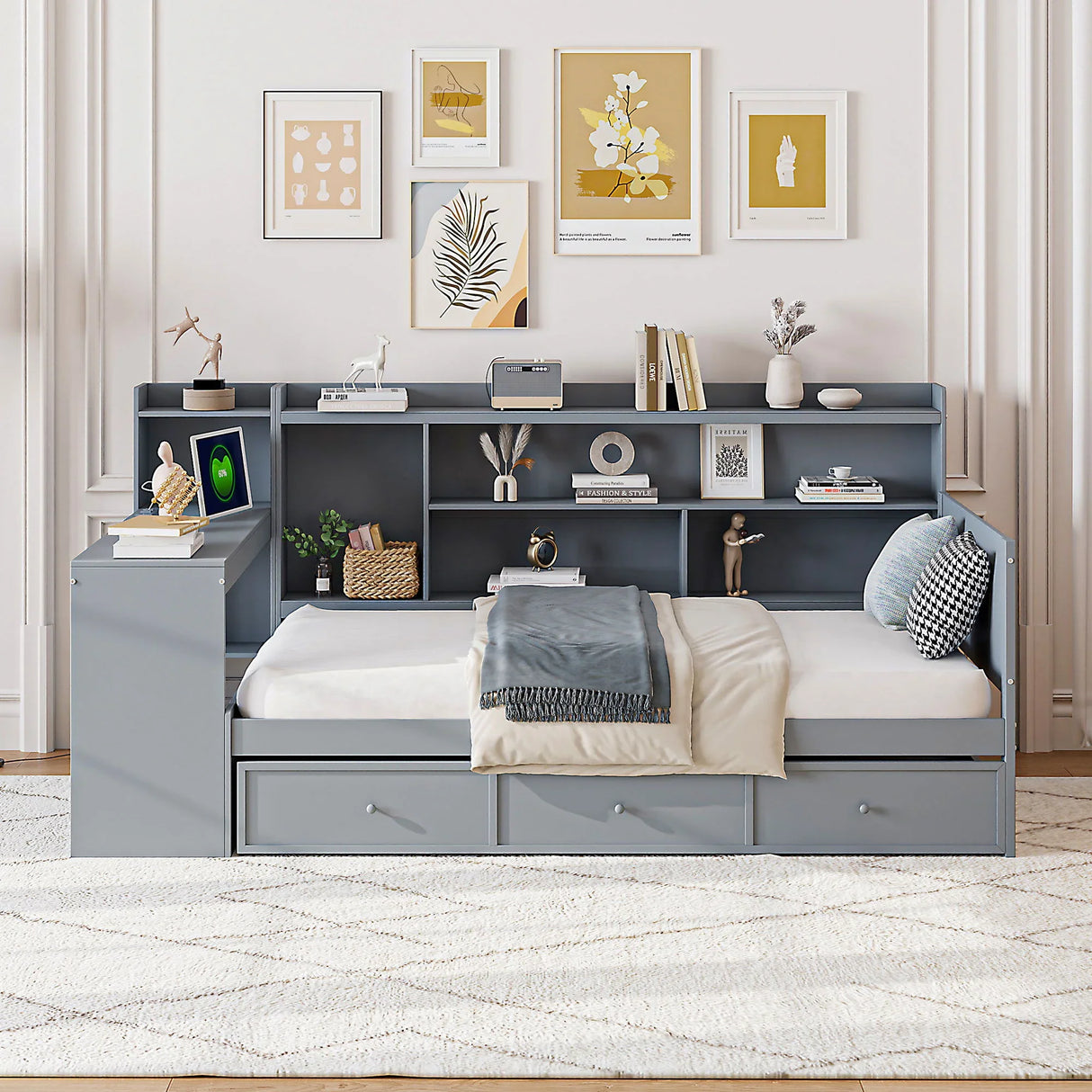 Daybed With 3 Drawers USB Ports And Desk - Furniture Home Direct