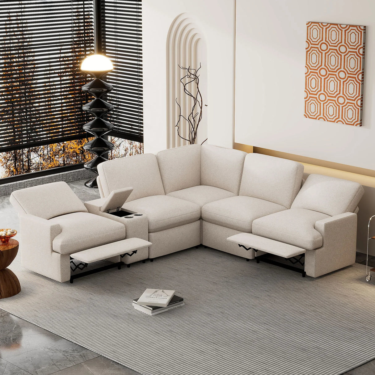 Power Recliner Corner Sofa Home Theater Reclining Sofa Sectional Couches With Storage Box, Cup Holders, USB Ports And Power Socket For Living Room - Furniture Home Direct