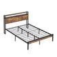 Metal Platform Bed Frame With Wooden Headboard And Footboard With USB Liner, No Box Spring Needed, Under Bed Storage - Furniture Home Direct