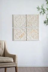 Distressed Wooden Square Wall Panels (Set of 4) - White - Furniture Home Direct