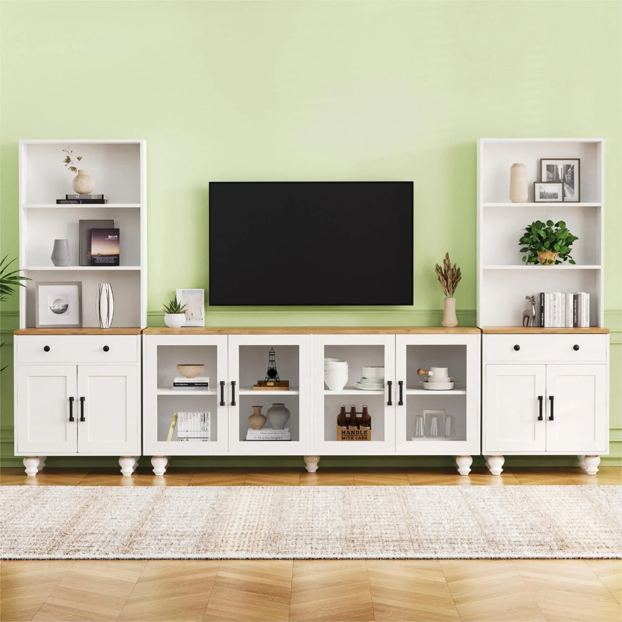 Farmhouse TV Stand With Solid Wood Gourd Shaped Legs For TVs Up To 70" - Furniture Home Direct