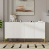 Modern Wood Sideboard Cabinet With Carved Door Panels, Adjustable Shelves, And Sturdy Metal Legs - Furniture Home Direct