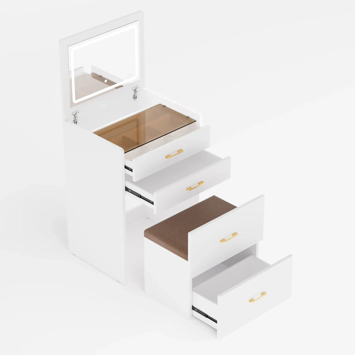Vanity Table With Flip Top Four Drawers And Stool White - Furniture Home Direct