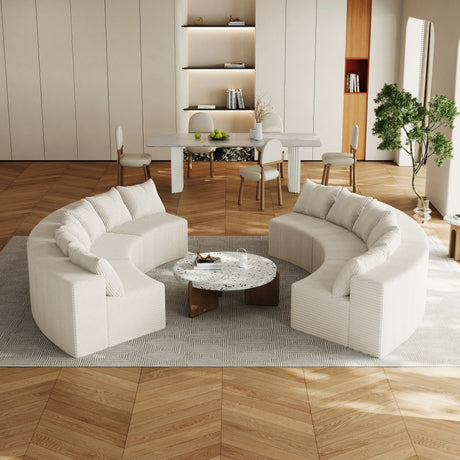 Corduroy Curved Modular Sectional With 12 pillows - White - Furniture Home Direct