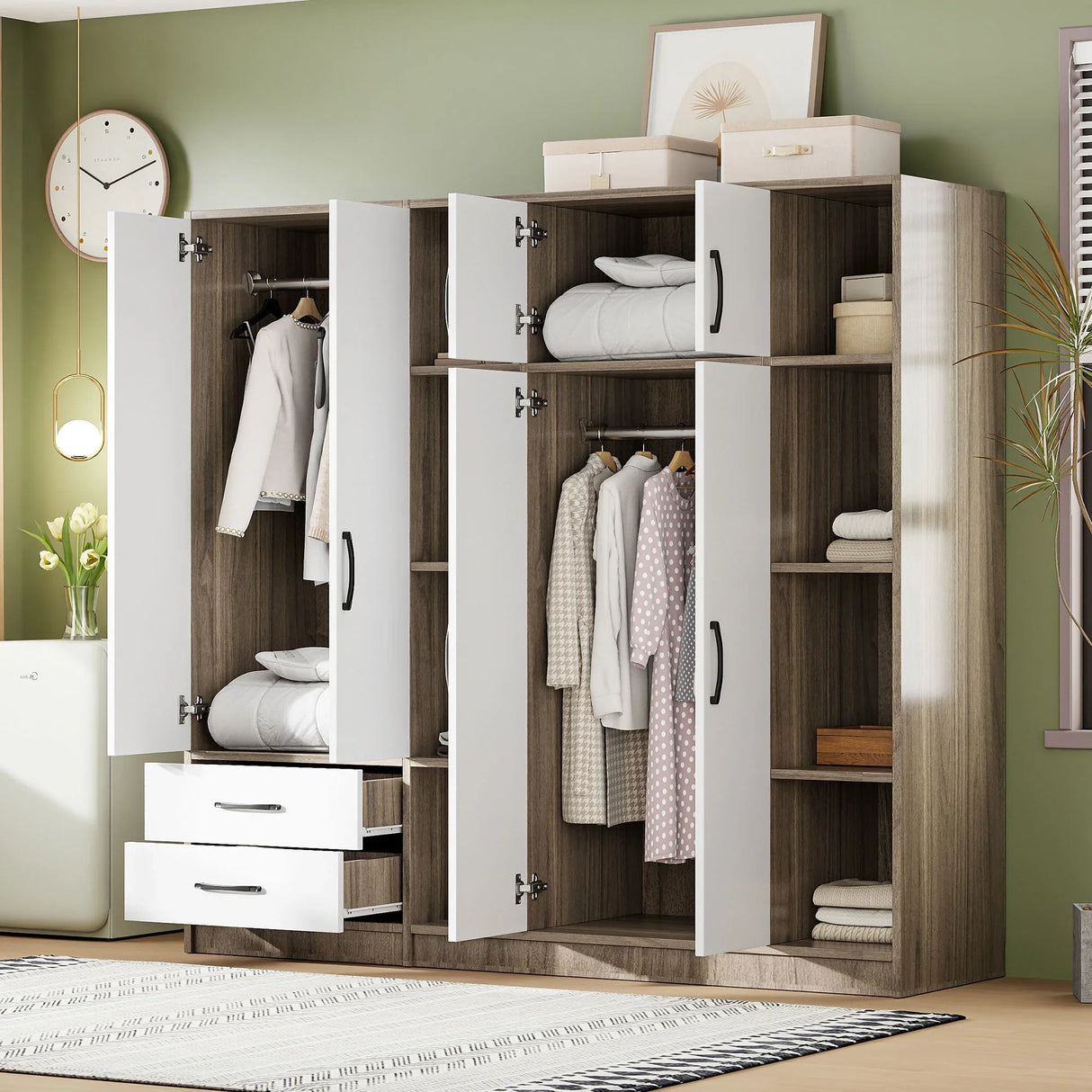 6 Door Wardrobe With Shelves And Drawers - Furniture Home Direct