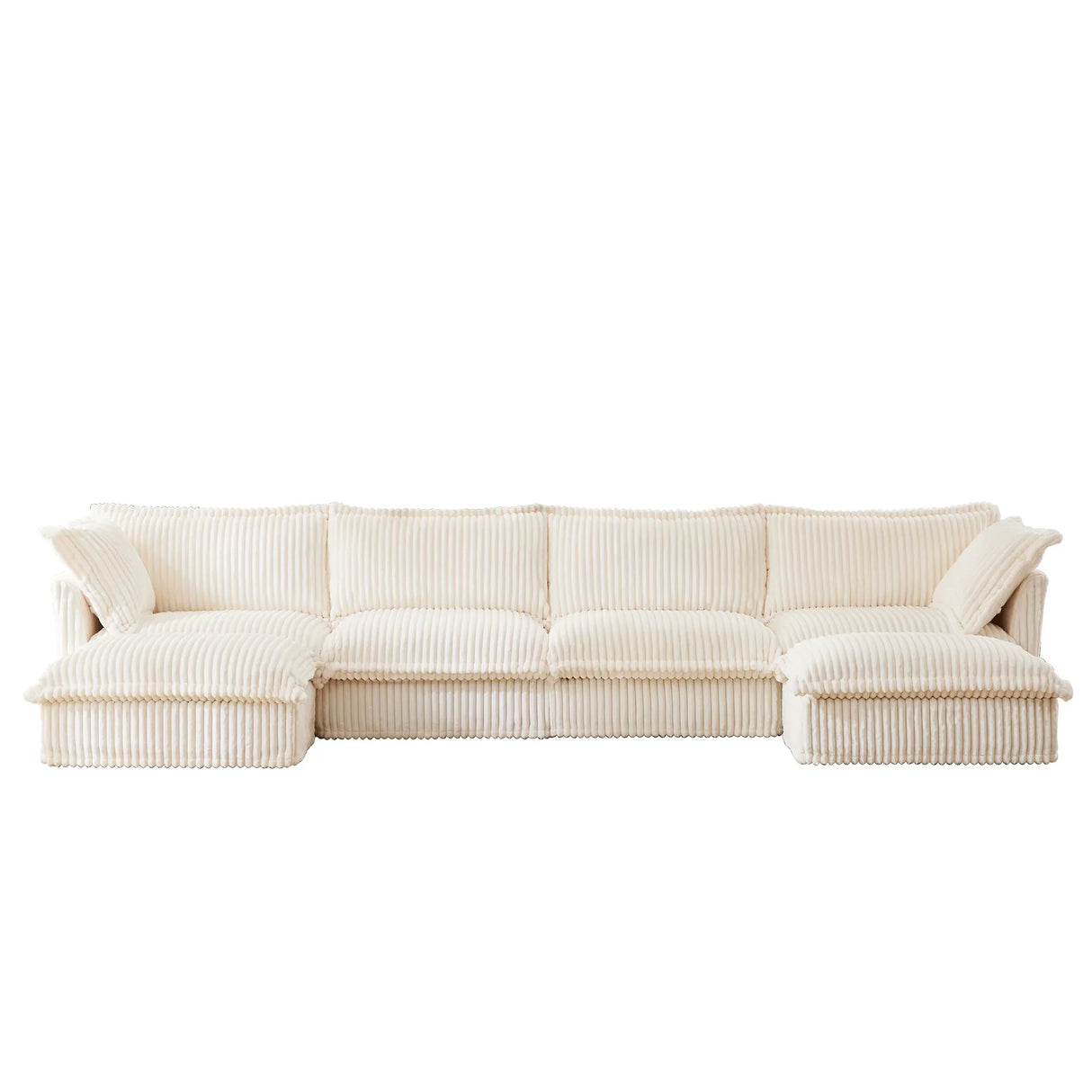 Sectional Sofa Corduroy U Shaped Plush Upholstered Cream - Furniture Home Direct