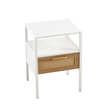 Rattan End Table With Drawer, Modern Nightstand, Metal Legs, Side Table For Living Room, Bedroom - Furniture Home Direct