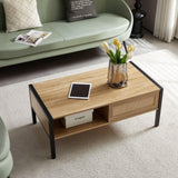 40.16" Rattan Coffee Table, Sliding Door For Storage, Metal Legs, Modern Table For Living Room - Furniture Home Direct