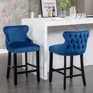 Contemporary Velvet Upholstered Wing-Back Barstools With Button Tufted Decoration And Wooden Legs, And Chrome Nailhead Trim, Leisure Style Bar Chairs, Bar Stools (Set of 2) - Furniture Home Direct
