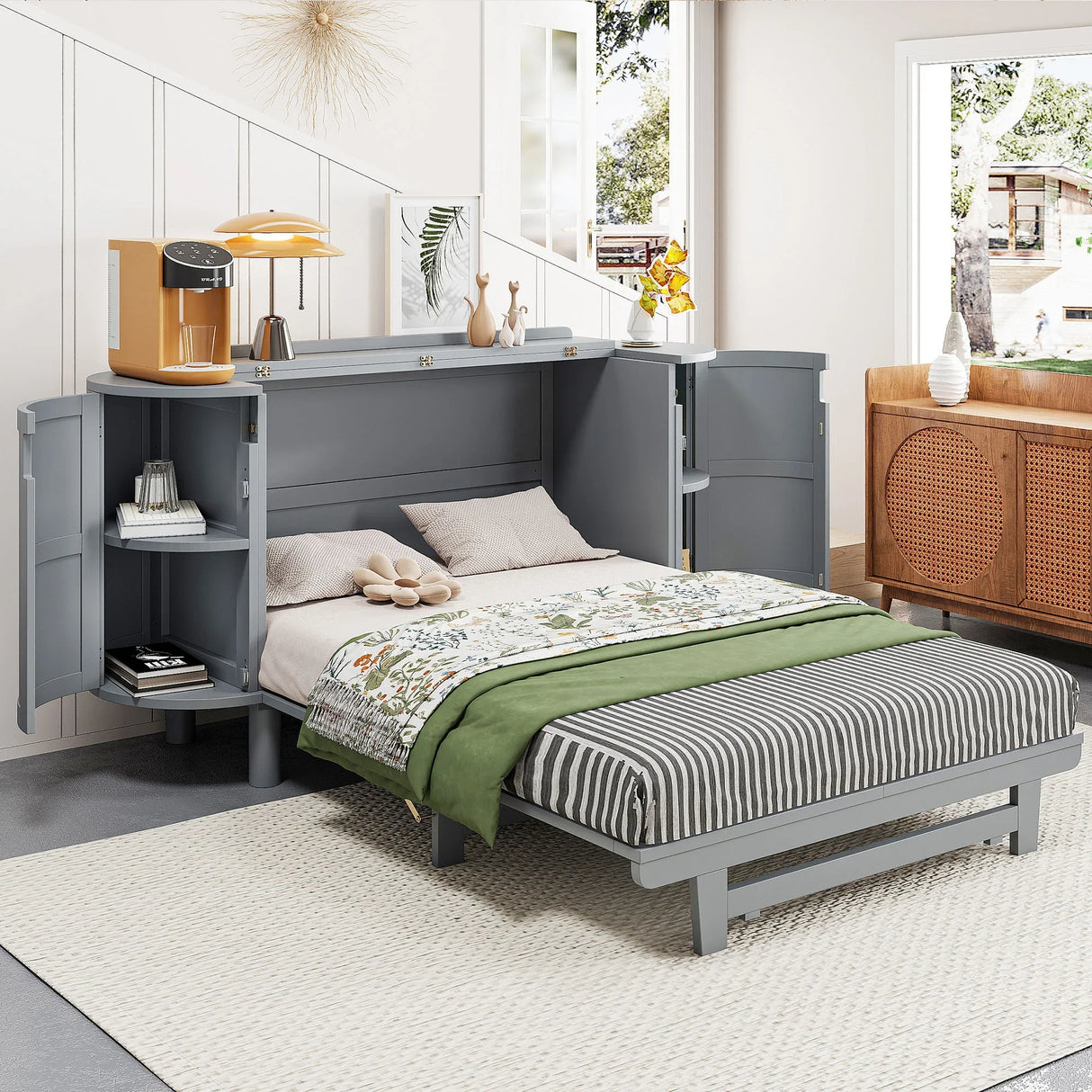 Murphy Bed With Hidden Storage & Modern Woven Design - Furniture Home Direct
