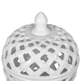 Ceramic Lidded Jar With Lattice Design - White - Furniture Home Direct