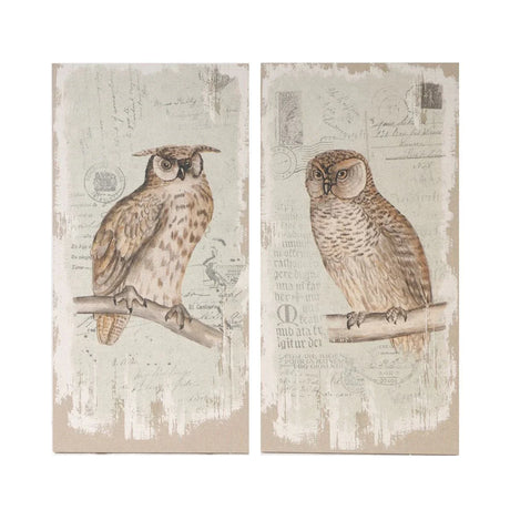 Lilith Owl Prints With Distressed Look, Rectangle Animal Hanging Wall Art (Set of 2) - Multicolor - Furniture Home Direct