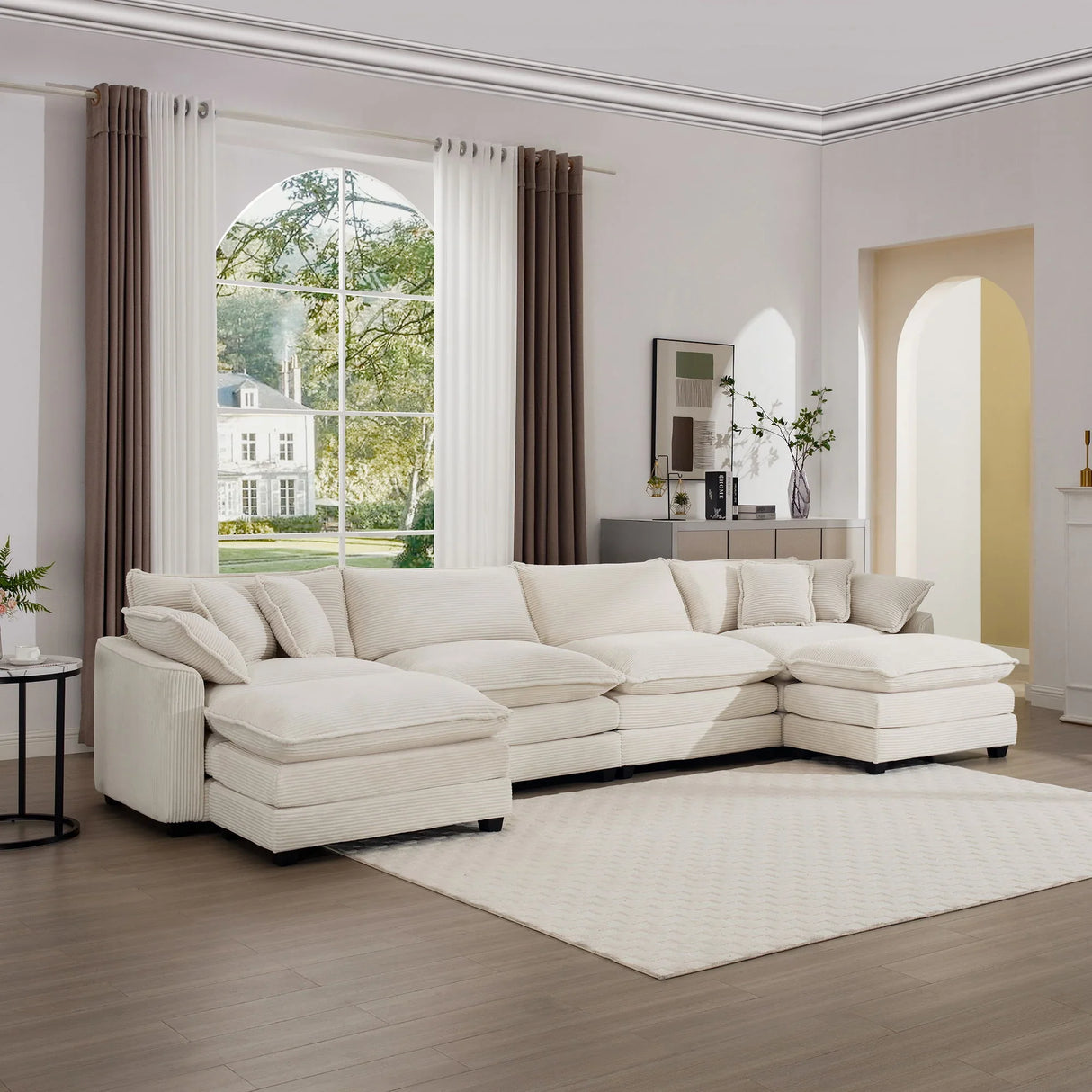 Modern Oversized Modular Cushion Sofa With Ottoman, Low Back, Deep Seating Sofa Set - Furniture Home Direct