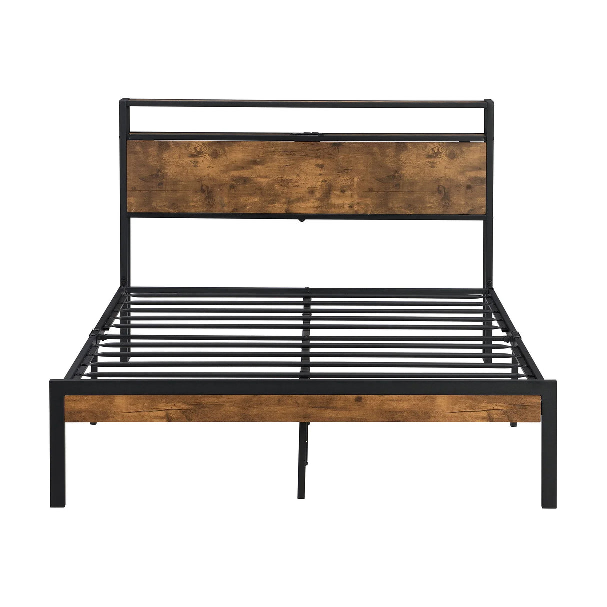 Metal Platform Bed Frame With Wooden Headboard And Footboard With USB Liner, No Box Spring Needed, Under Bed Storage - Furniture Home Direct