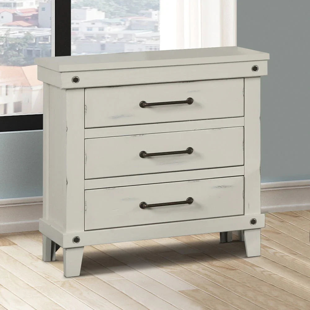 3 Drawer Elegant Nightstand - White - Furniture Home Direct
