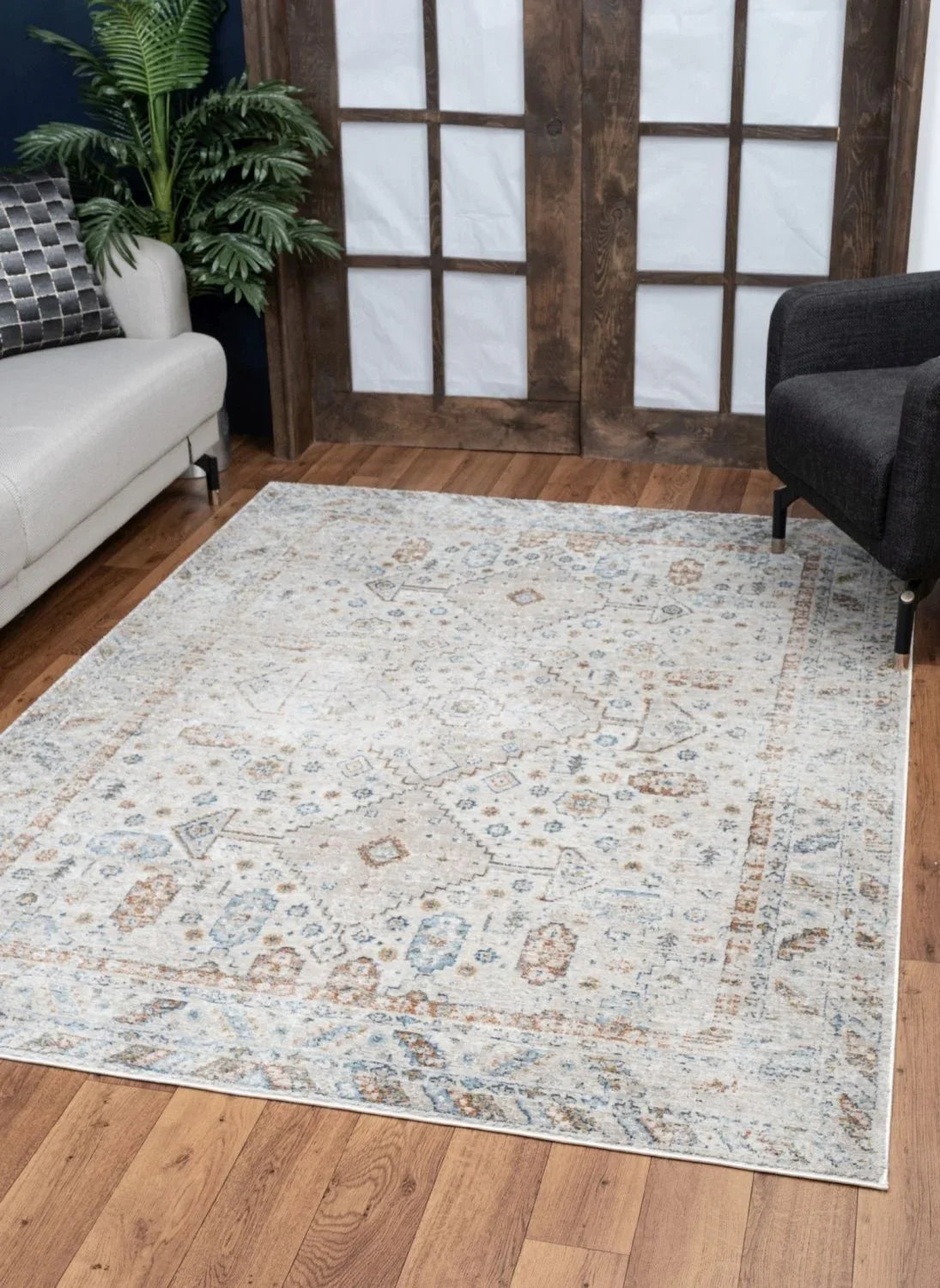 Noble - 5'3" X 7'3" Polyester Area Rug - Ivory - Furniture Home Direct