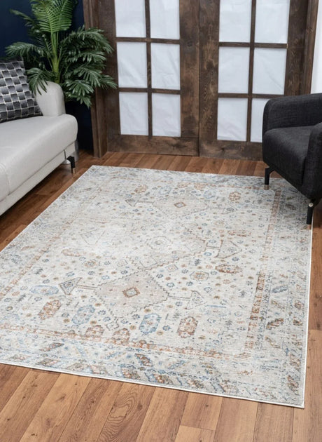 Noble - 5'3" X 7'3" Polyester Area Rug - Ivory - Furniture Home Direct
