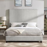 Queen Size Minky Stone Upholstered Platform Bed - Furniture Home Direct
