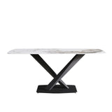 Modern Artificial Stone Pandora White Curved Metal Leg Dining Table, Can Accommodate 6-8 People - Antique White - Furniture Home Direct