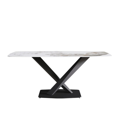 Modern Artificial Stone Pandora White Curved Metal Leg Dining Table, Can Accommodate 6-8 People - Antique White - Furniture Home Direct