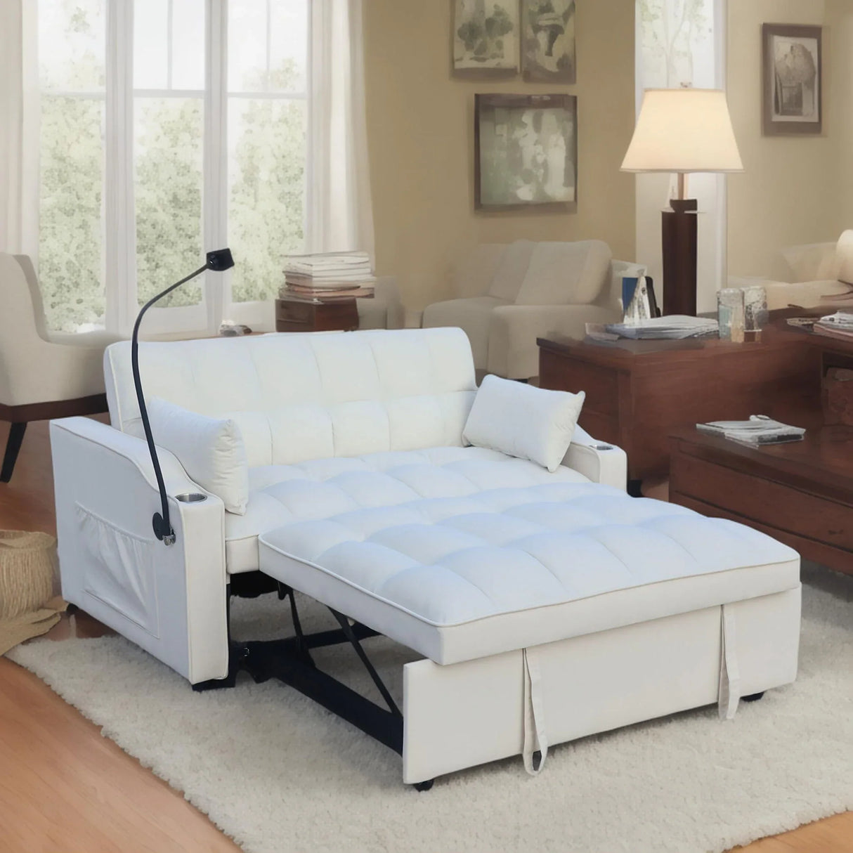 Modern Velvet Loveseat With Pullout Bed, Adjustable Reclining Backrest - Furniture Home Direct