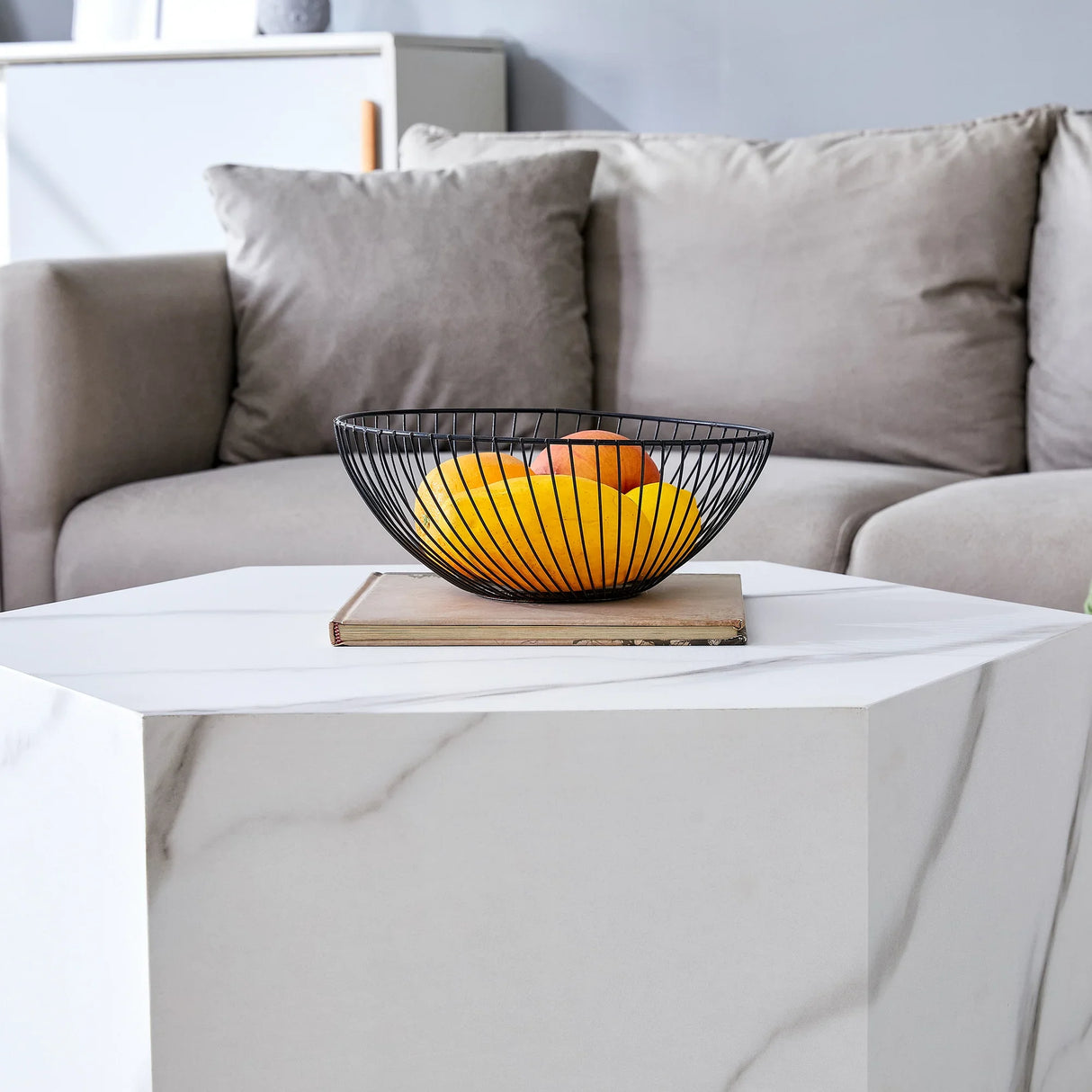 Coffee Table Marble-Effect Cube Geometric Design White - Furniture Home Direct