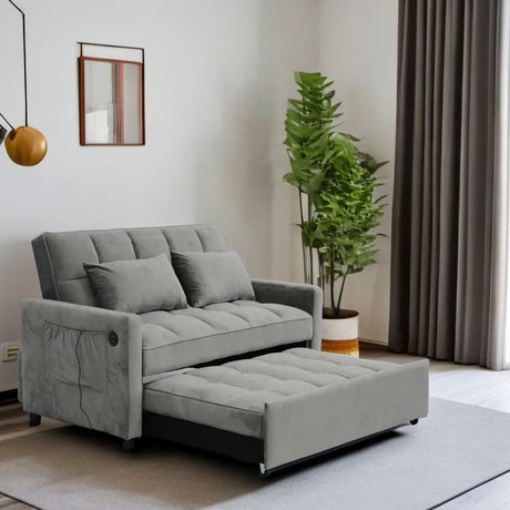 Sleeper Loveseat with Reclining Backrest - Grey - Furniture Home Direct