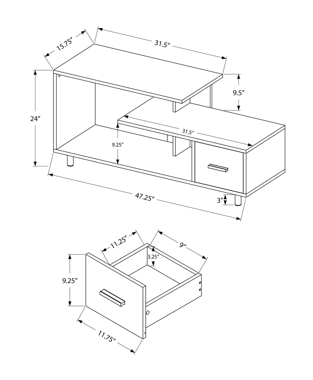 TV Stand, Console, Media Entertainment Center, Storage Drawer, Contemporary - Furniture Home Direct