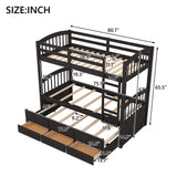 Twin Over Twin Wood Bunk Bed With Trundle And Drawers - Espresso - Furniture Home Direct
