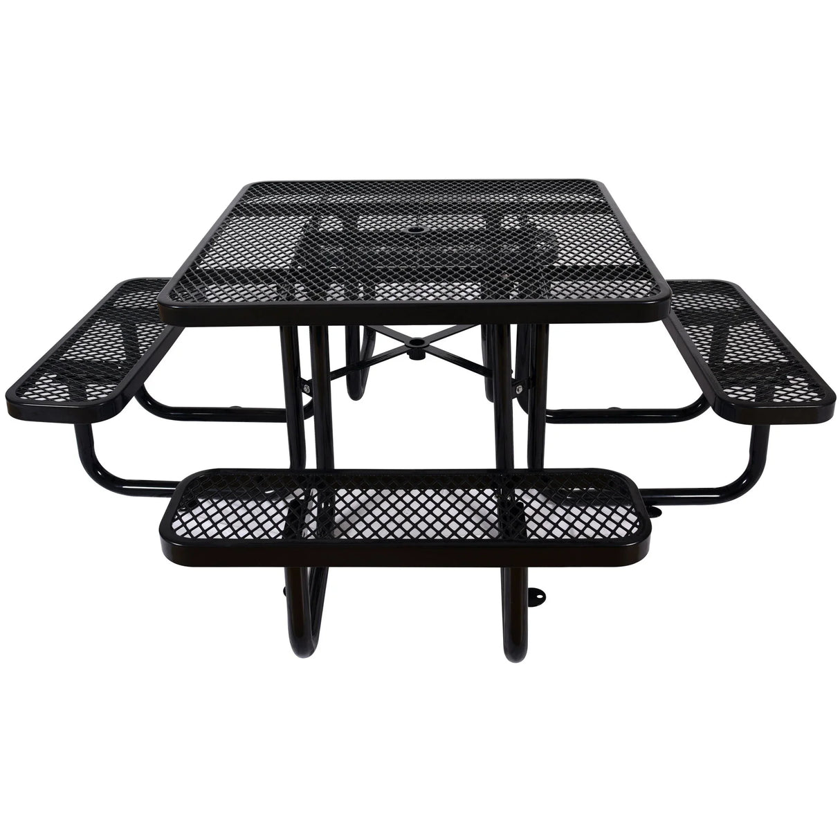 Square Outdoor Steel Picnic Table, With Umbrella Pole - Furniture Home Direct