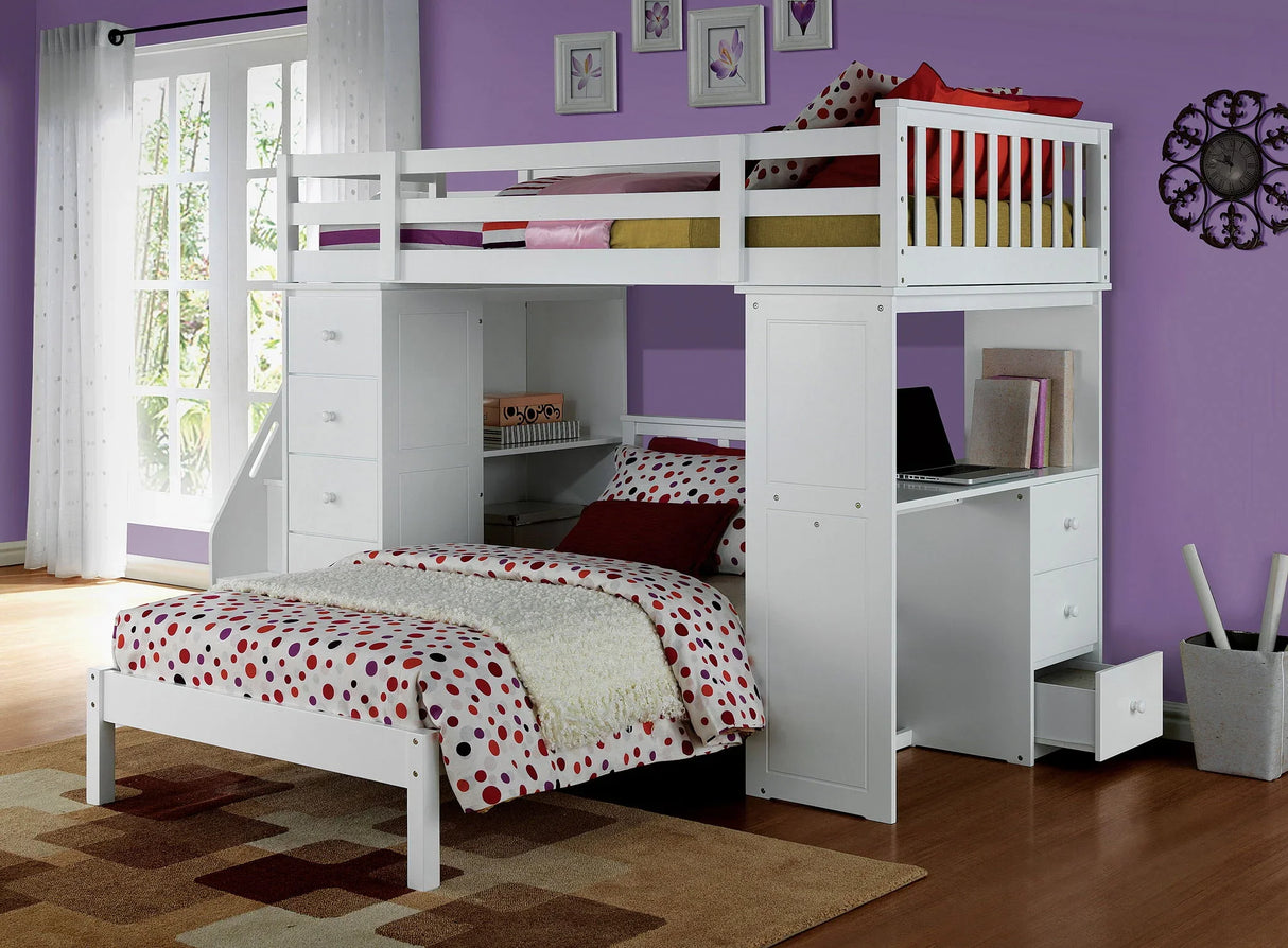 Freya - Twin Loft Bed With Storage (Not Including The Bottom Twin Bed) - White - Furniture Home Direct