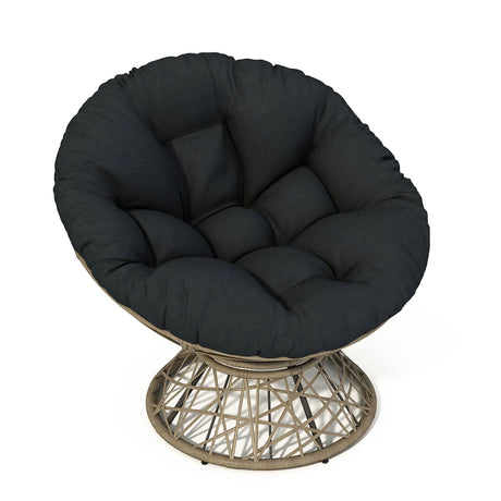Ergonomic Wicker Chair With Cloud Thick Density Cushion, 3 Proof Cover High Capacity Iron Frame Fluid 360° Swivel - Furniture Home Direct