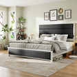 King Platform Bed With Upholstered Headboard Dark Gray - Furniture Home Direct
