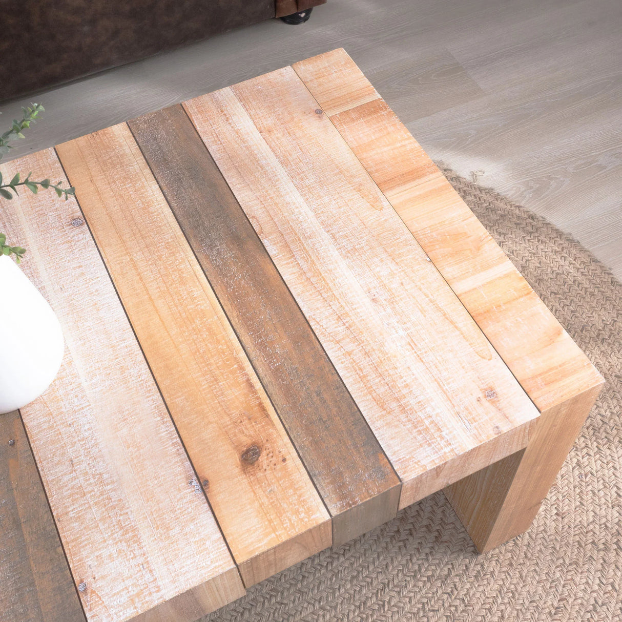 Coffee Table Rustic Slat Design Engineered Wood Multicolor - Furniture Home Direct