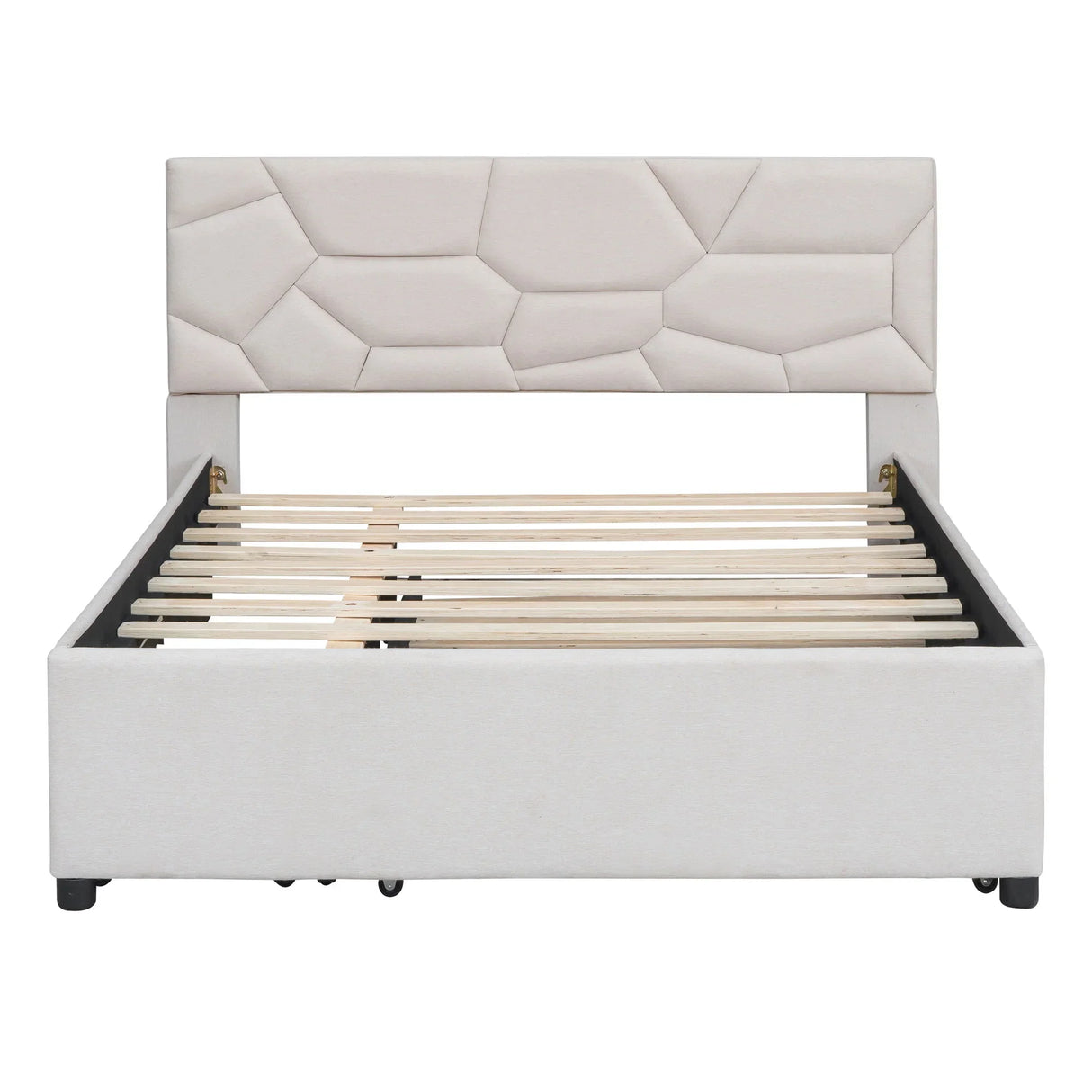 Upholstered Platform Bed With Brick Pattern Headboard And Twin Long Size Trundle - Furniture Home Direct