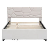 Upholstered Platform Bed With Brick Pattern Headboard And Twin Long Size Trundle - Furniture Home Direct
